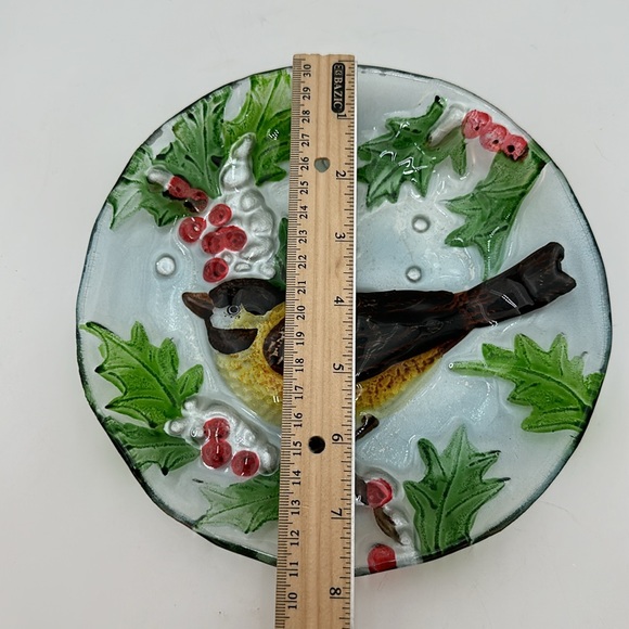 Fused Glass Bird Plate with Holly Berries - Picture 14 of 16
